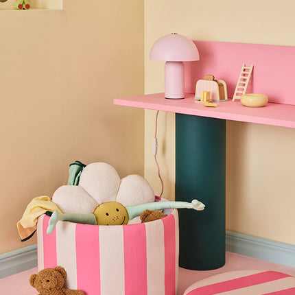 Pouf cilindro con contenitore rosa