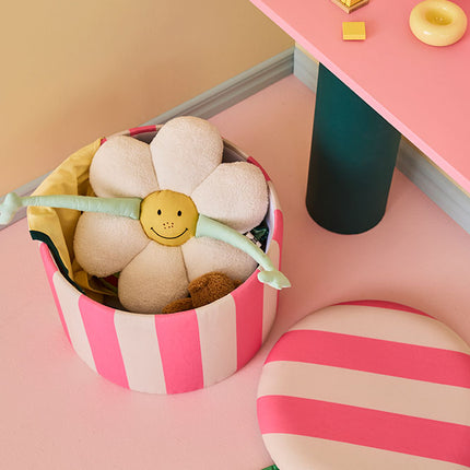 Pouf cilindro con contenitore rosa