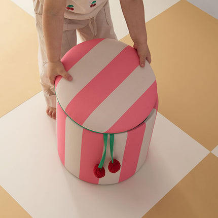 Pouf cilindro con contenitore rosa