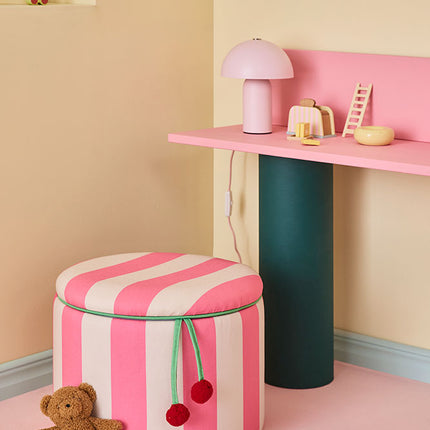 Pouf cilindro con contenitore rosa