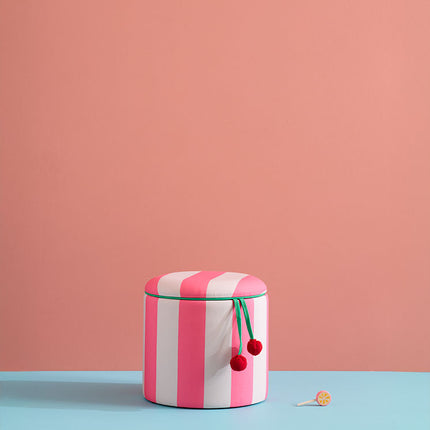 Pouf cilindro con contenitore rosa