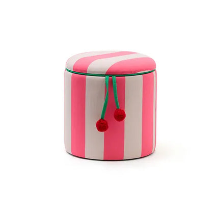 Pouf cilindro con contenitore rosa