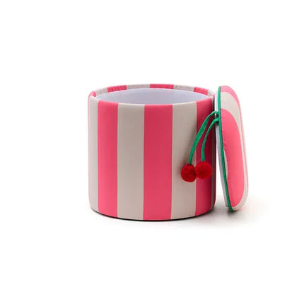 Pouf cilindro con contenitore rosa
