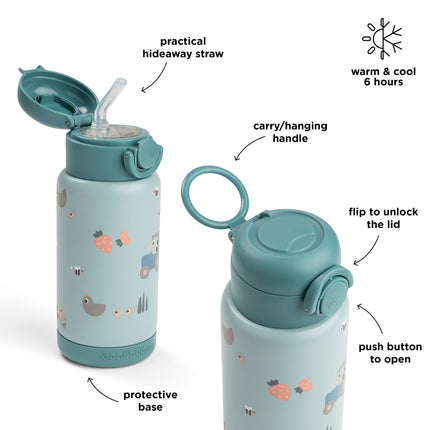 <tc>Done by Deer</tc> Bottiglia con cannuccia Thermos Tiny Farm Blue 340 ml