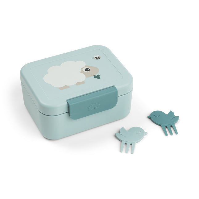 <tc>Done by Deer</tc> Contenitore per il pranzo con spiedini per snack Tiny Farm Blue