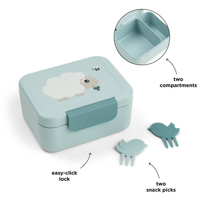 <tc>Done by Deer</tc> Contenitore per il pranzo con spiedini per snack Tiny Farm Blue