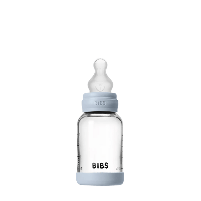 BIBS Babyfles Glass Silicone Baby Blue 120Ml koop je bij Babywinkel