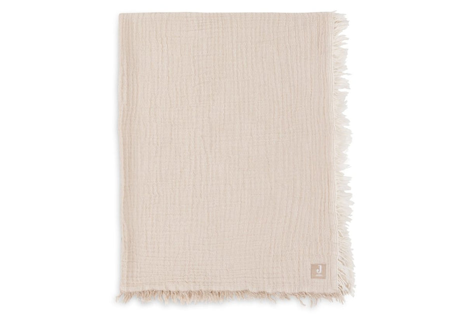Deken Ledikant 120x120cm Fringe Stripe - Biscuit/Ivory - GOTS - Babywinkel - 8717329393813