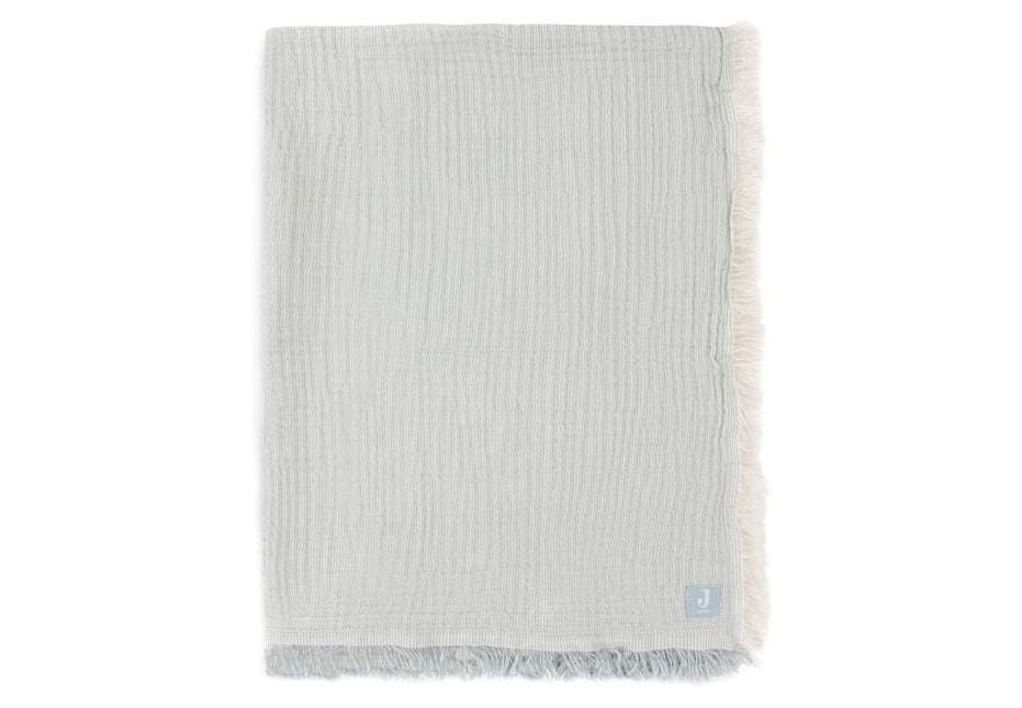 Deken Ledikant 120x120cm Fringe Stripe - Sea Green/Ivory - GOTS - Babywinkel - 8717329393790