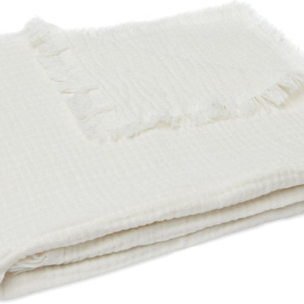 Deken Ledikant 120x120cm Muslin Fringe - Ivory - Babywinkel - 8717329365346