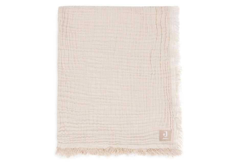 Deken Wieg 75x100cm Fringe Stripe - Biscuit/Ivory - GOTS - Babywinkel - 8717329393806