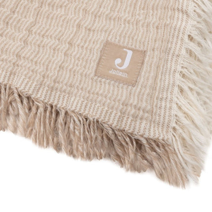 Deken Wieg 75x100cm Fringe Stripe - Biscuit/Ivory - GOTS - Babywinkel - 8717329393806