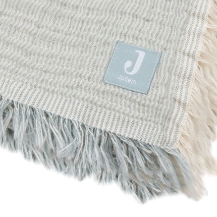 Deken Wieg Fringe Stripe - Sea Green/Ivory - GOTS - Babywinkel - 8717329393783