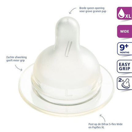Difrax Flesspeen XL 2 - Delig 2st - Difrax - Babywinkel - 8711736568963
