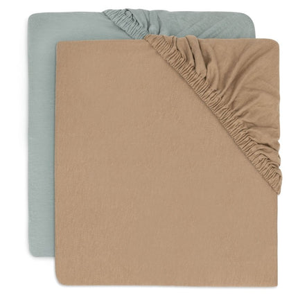 Hoeslaken Jersey 40/50x80/90cm - Sea Green/Biscuit - 2 Stuks - Babywinkel - 8717329393141
