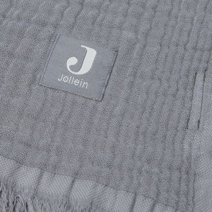 Jollein Wiegdeken Muslin Fringe Storm Grey 120x120cm - Jollein - Babywinkel - 8717329365353