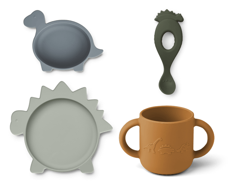 Liewood Kinderservies Set Vivi Dino Blue Multi koop je bij Babywinkel