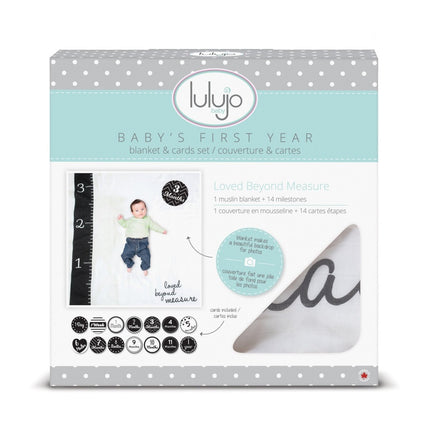 Lulujo Baby's First Year swaddle & cards set 100% katoen Loved beyond measure - Lulujo - Babywinkel - 628233455802