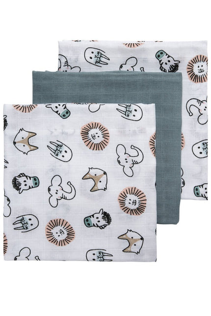 Meyco Hydrofiele Doek 3St Animal/Uni Stone Green/Animal - Meyco - Babywinkel - 4054703452198