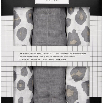 Meyco Hydrofiele Doek 3St Panter Neutral/ Grijs/Panter Neutral 100% katoen - Babywinkel - 4054703451214