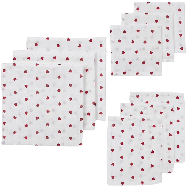 Meyco Hydrofiele Doek Sweet Heart Red 9St - Meyco - Babywinkel - 4054703925982