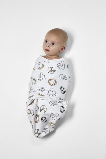 Meyco Inbakerdoek Animal/Uni Wit 0 - 3 mnd 2st koop je bij Babywinkel