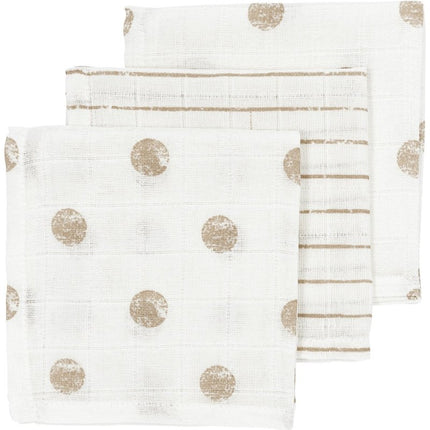 Meyco Monddoekje 3St Dot Stripe Sand - Meyco - Babywinkel - 4054703457766