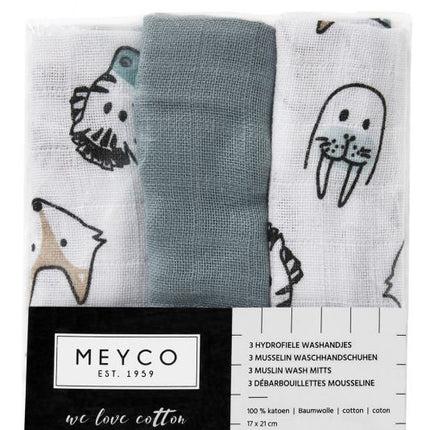 Meyco Washandje Hydrofiele Animal Stone Green 3st - Meyco - Babywinkel - 4054703458190