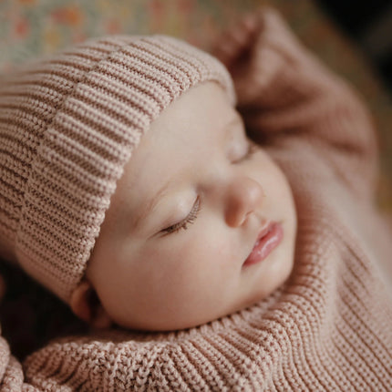 Mushie Babymutsje Chunky Knit Blush - Mushie - Babywinkel - 810052468624