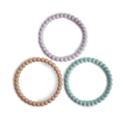 Mushie Bijtring Armband Siliconen Lilac/Cyan/Soft Peach 3st - Mushie - Babywinkel - 810052462028