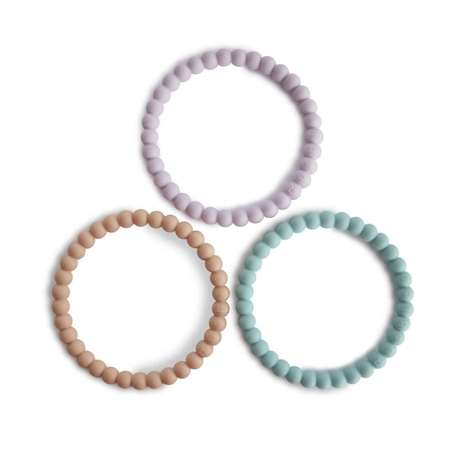 Mushie Bijtring Armband Siliconen Lilac/Cyan/Soft Peach 3st - Mushie - Babywinkel - 810052462028