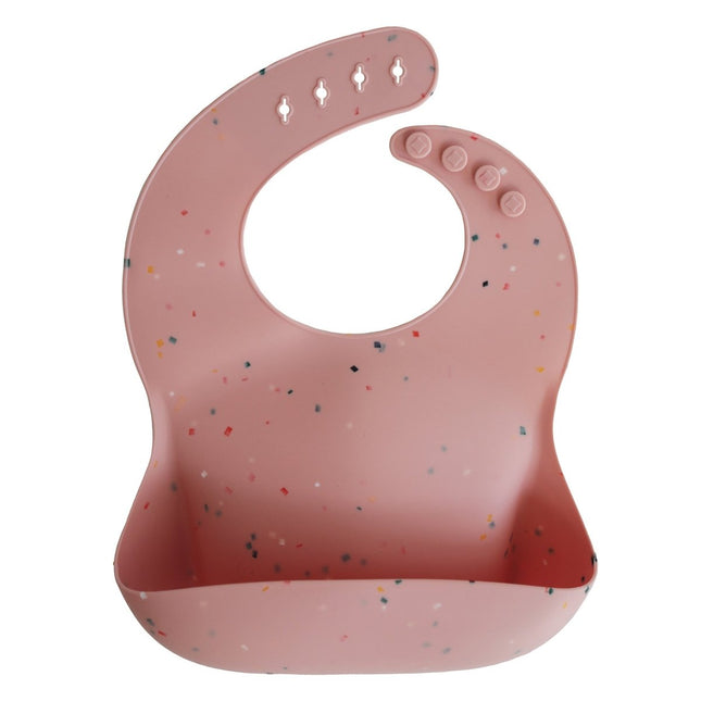 Mushie Slabbetje Silicone Roze Confetti koop je bij Babywinkel