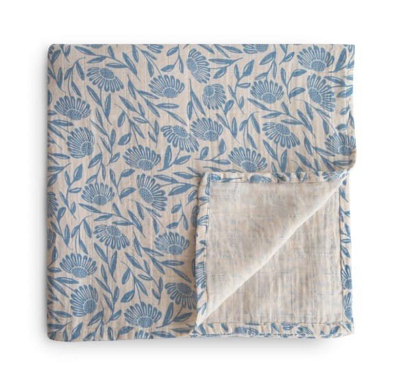 Mushie Hydrofiele Doek Blue Flowers koop je bij Babywinkel