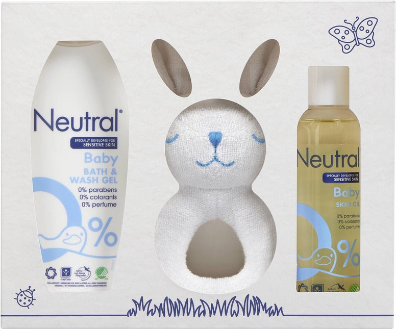 Neutral Giftbox Babyzeep & Huidolie met Rammelaar Parfumvrij - Neutral - Babywinkel - 8717163708118