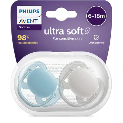 Philips Avent Fopspeen +6 Maanden Soft Blauw/Grijs - Philips Avent - Babywinkel - 8720689012744