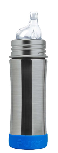 Pura Drinkfles Rvs 325 Ml + Silicone Tuitspeen + Silicone Reisdop + Blauwe Bumper - Pura - Babywinkel - 858312007800