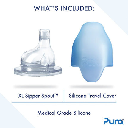 Pura Drinkfles Rvs 325 Ml + Silicone Tuitspeen + Silicone Reisdop + Grijze Bumper - Pura - Babywinkel - 858312007817