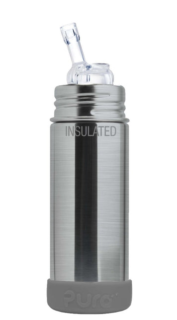 Pura Thermosfles Rvs 260 Ml Rietje Grijze Sleeve - Pura - Babywinkel - 858312007749