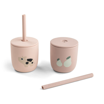Silicone straw cup 2 - pack Tiny farm Roze koop je bij Babywinkel