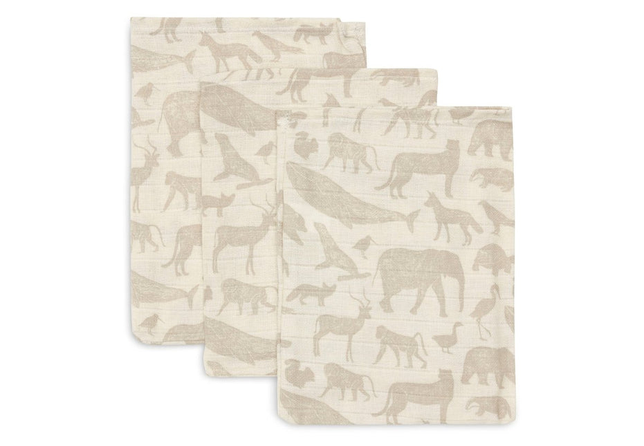 Jollein Washandje Hydrofiel Animals Nougat 3 Stuks koop je bij Babywinkel